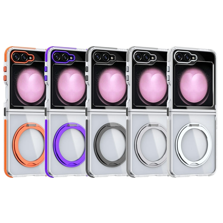 For Samsung Galaxy Z Flip5 Dual-Color Clear Acrylic Hybrid TPU 360 Rotating Holder Phone Case