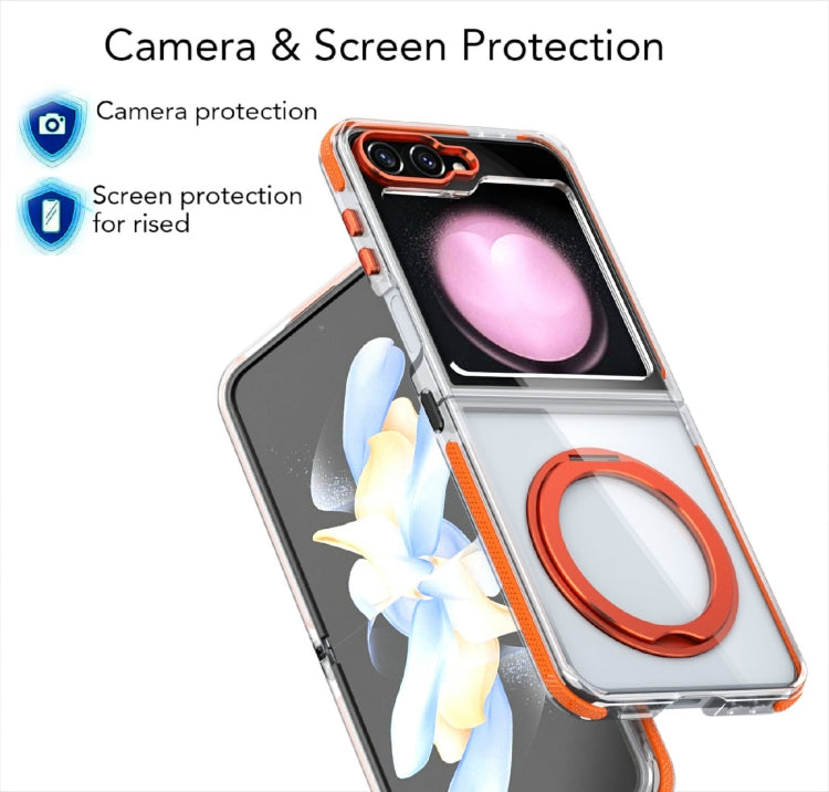 For Samsung Galaxy Z Flip5 Dual-Color Clear Acrylic Hybrid TPU 360 Rotating Holder Phone Case