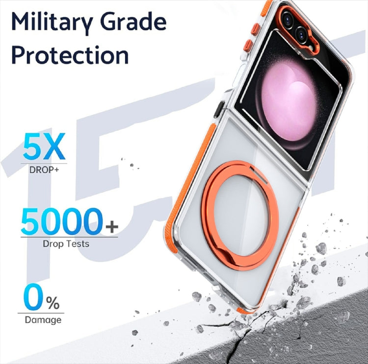 For Samsung Galaxy Z Flip5 Dual-Color Clear Acrylic Hybrid TPU 360 Rotating Holder Phone Case