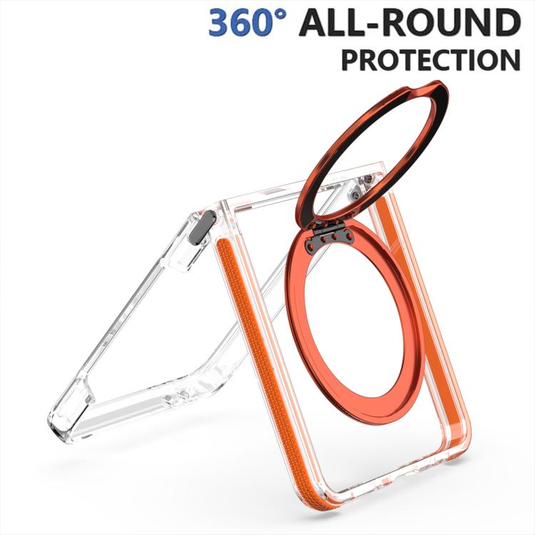 For Samsung Galaxy Z Flip7 5G Dual-Color Clear Acrylic Hybrid TPU 360 Rotating Holder Phone Case