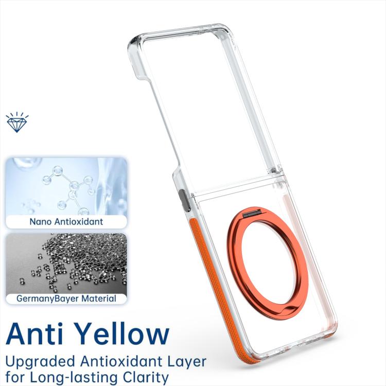 For Samsung Galaxy Z Flip7 5G Dual-Color Clear Acrylic Hybrid TPU 360 Rotating Holder Phone Case