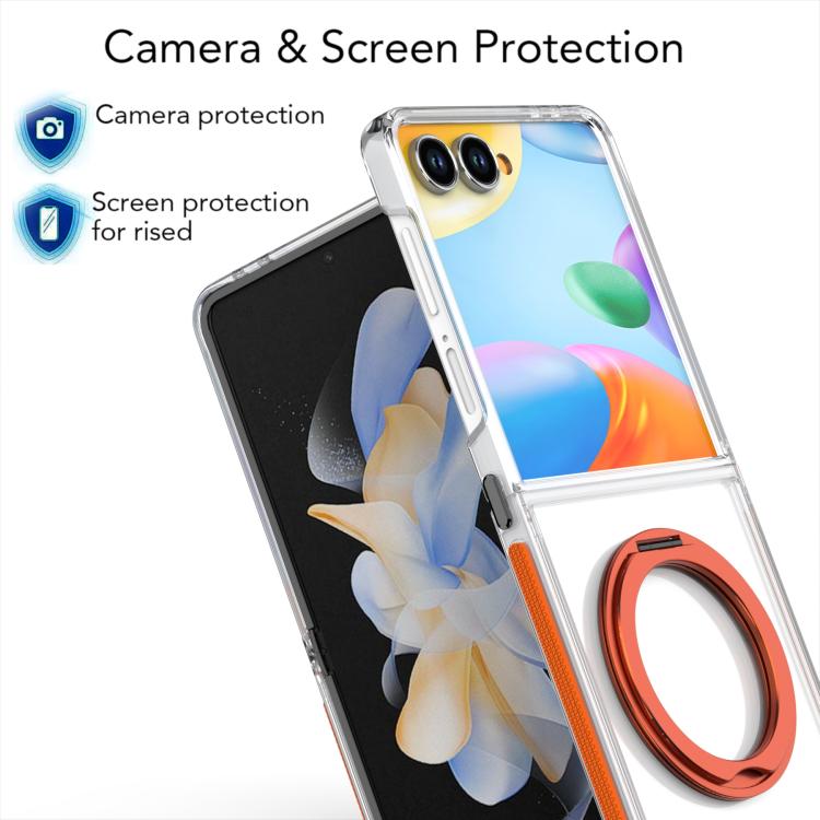 For Samsung Galaxy Z Flip7 5G Dual-Color Clear Acrylic Hybrid TPU 360 Rotating Holder Phone Case