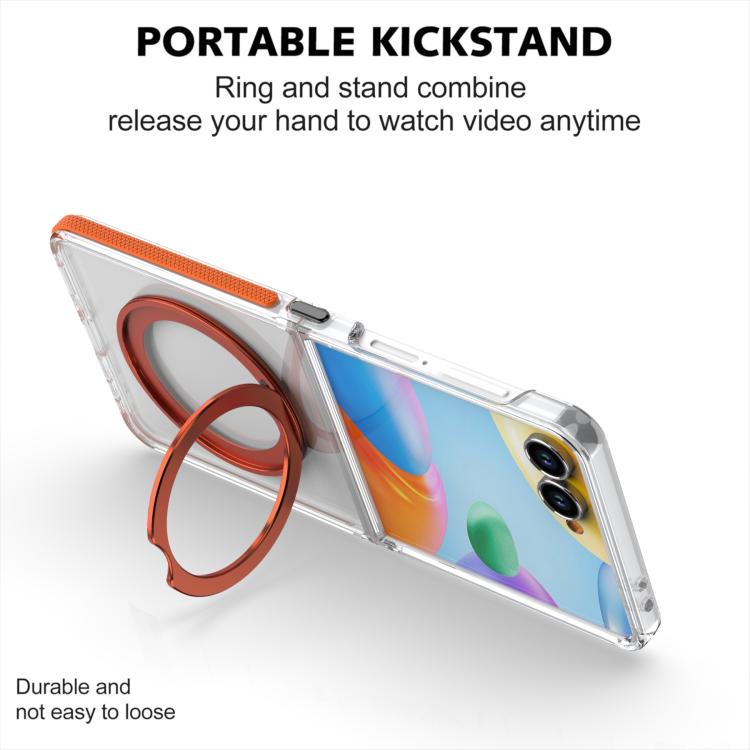 For Samsung Galaxy Z Flip7 5G Dual-Color Clear Acrylic Hybrid TPU 360 Rotating Holder Phone Case