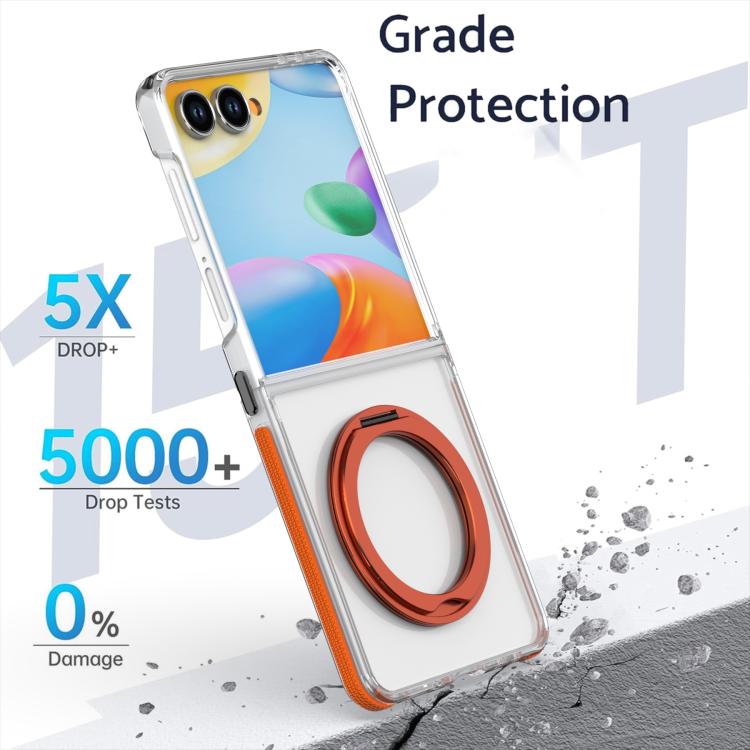 For Samsung Galaxy Z Flip7 5G Dual-Color Clear Acrylic Hybrid TPU 360 Rotating Holder Phone Case