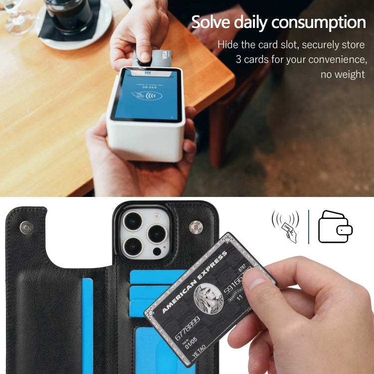 For iPhone 16 Pro Max Double Buckle Crazy Horse Texture PU Phone Case