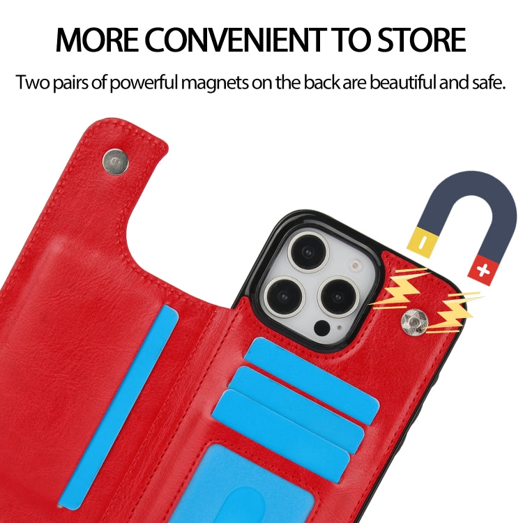 For iPhone 16 Pro Max Double Buckle Crazy Horse Texture PU Phone Case