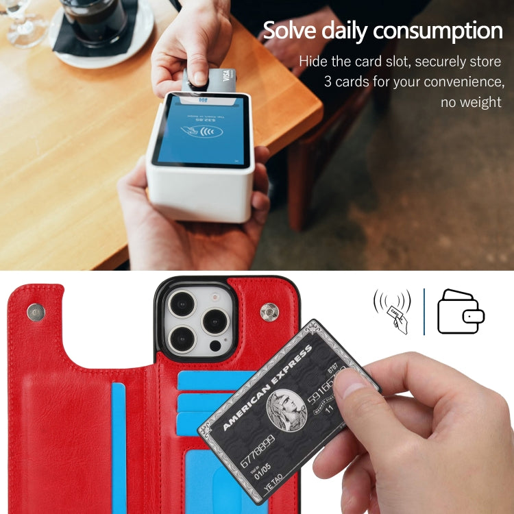 For iPhone 16 Pro Max Double Buckle Crazy Horse Texture PU Phone Case