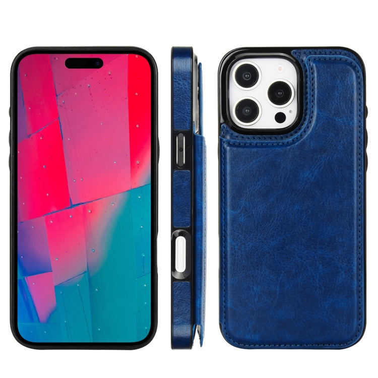 For iPhone 16 Pro Max Double Buckle Crazy Horse Texture PU Phone Case