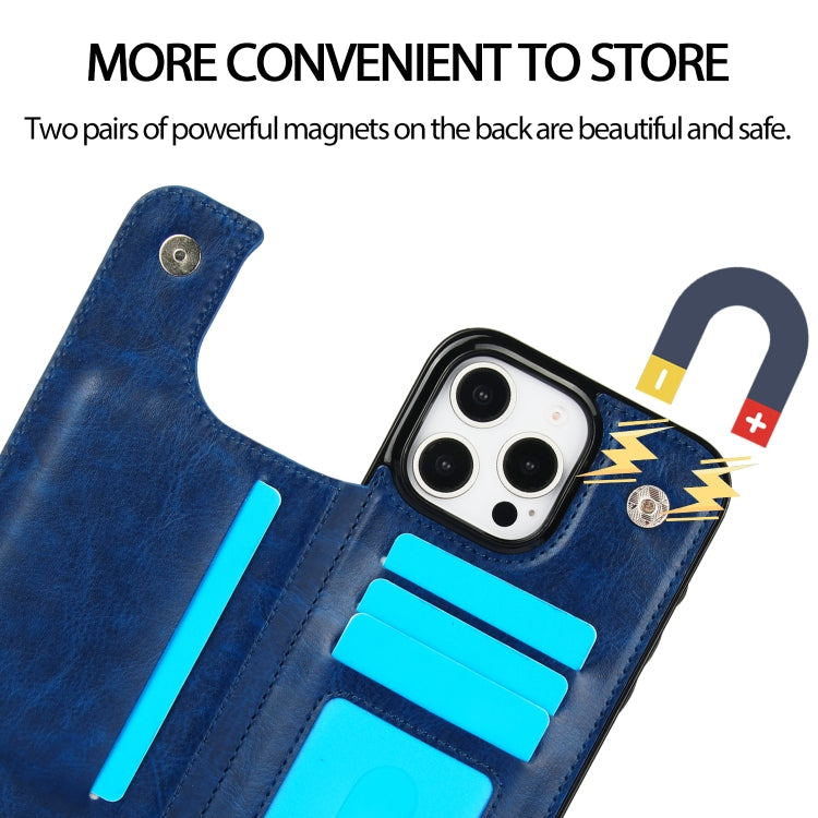 For iPhone 16 Pro Max Double Buckle Crazy Horse Texture PU Phone Case