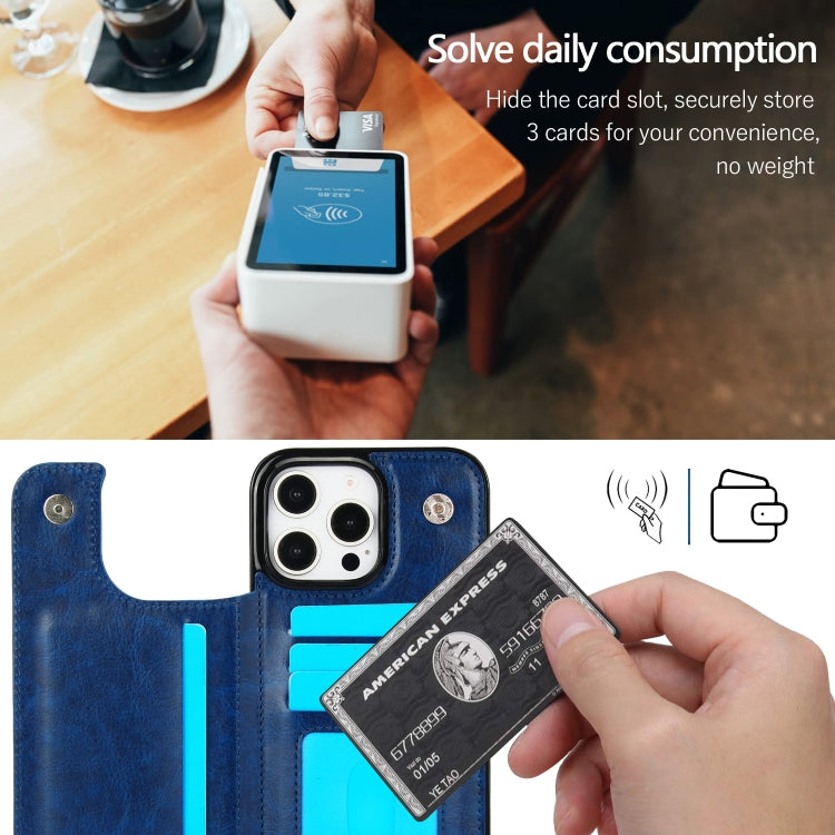 For iPhone 16 Pro Max Double Buckle Crazy Horse Texture PU Phone Case