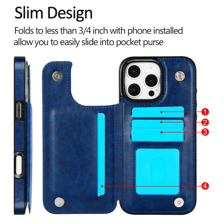 For iPhone 16 Pro Max Double Buckle Crazy Horse Texture PU Phone Case