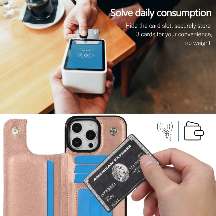 For iPhone 16 Pro Max Double Buckle Crazy Horse Texture PU Phone Case