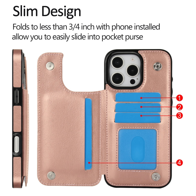 For iPhone 16 Pro Max Double Buckle Crazy Horse Texture PU Phone Case