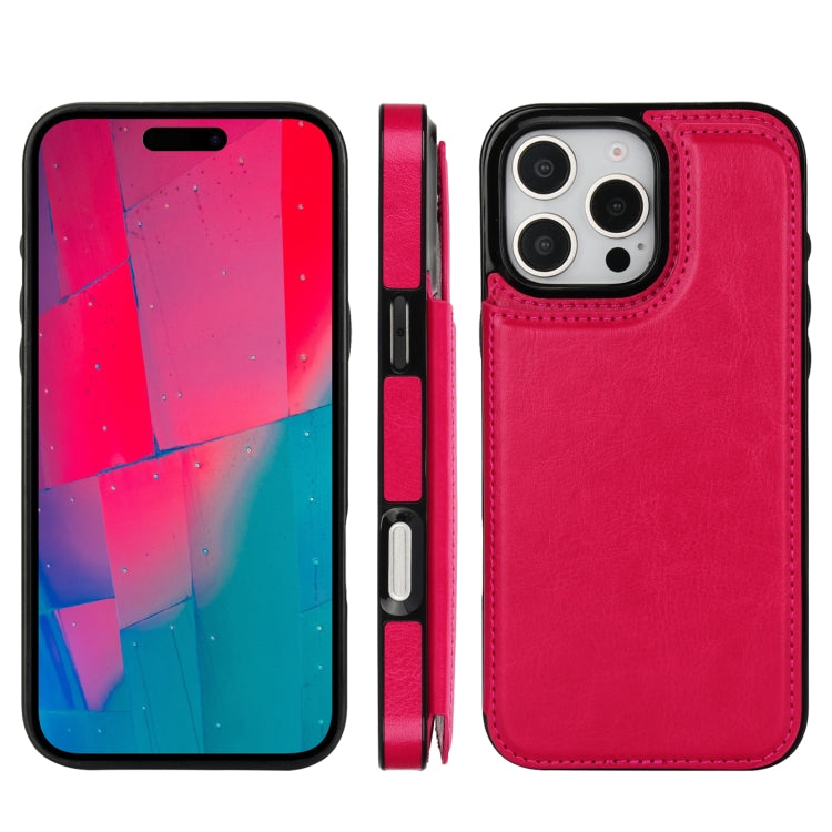 For iPhone 16 Pro Max Double Buckle Crazy Horse Texture PU Phone Case