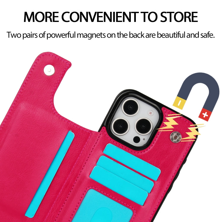 For iPhone 16 Pro Max Double Buckle Crazy Horse Texture PU Phone Case