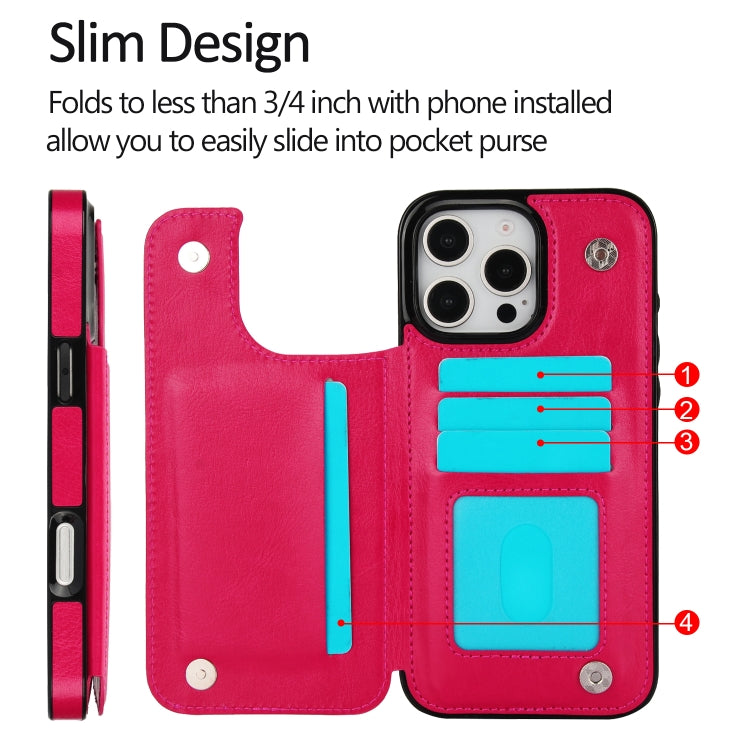 For iPhone 16 Pro Max Double Buckle Crazy Horse Texture PU Phone Case