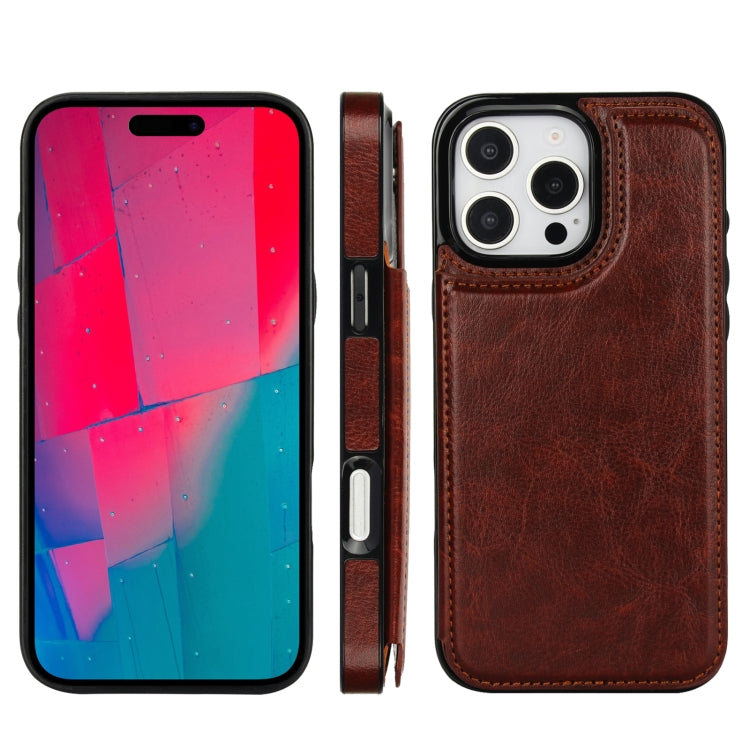 For iPhone 16 Pro Max Double Buckle Crazy Horse Texture PU Phone Case