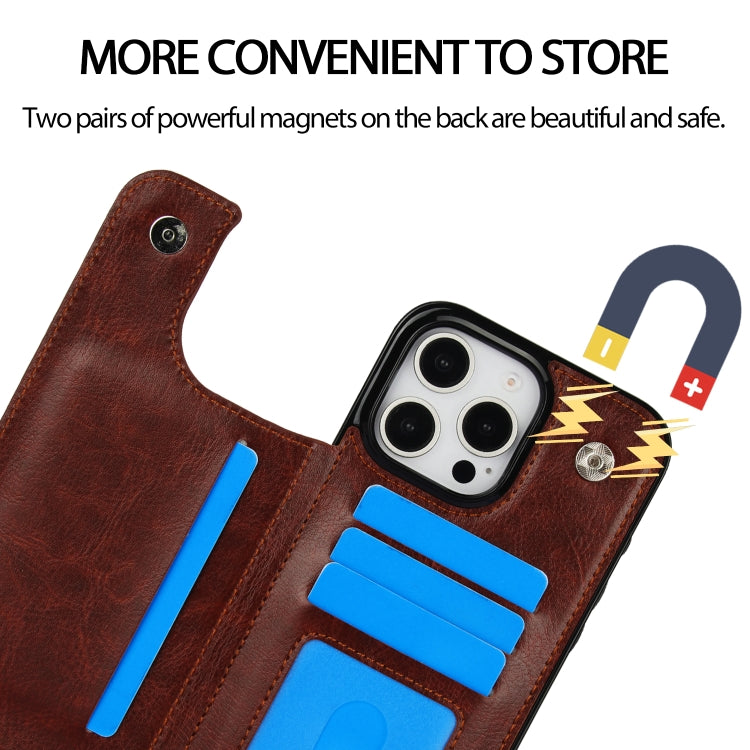 For iPhone 16 Pro Max Double Buckle Crazy Horse Texture PU Phone Case