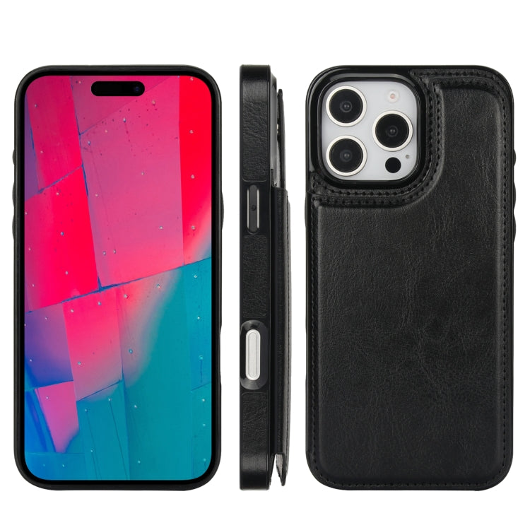 For iPhone 16 Pro Double Buckle Crazy Horse Texture PU Phone Case