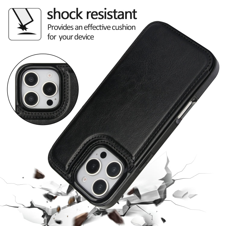 For iPhone 16 Pro Double Buckle Crazy Horse Texture PU Phone Case