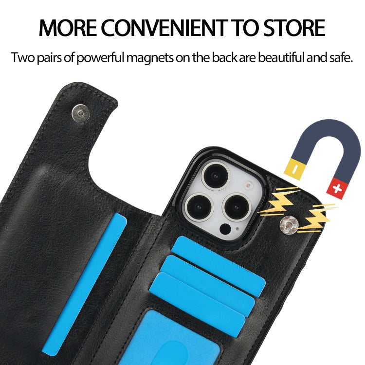 For iPhone 16 Pro Double Buckle Crazy Horse Texture PU Phone Case