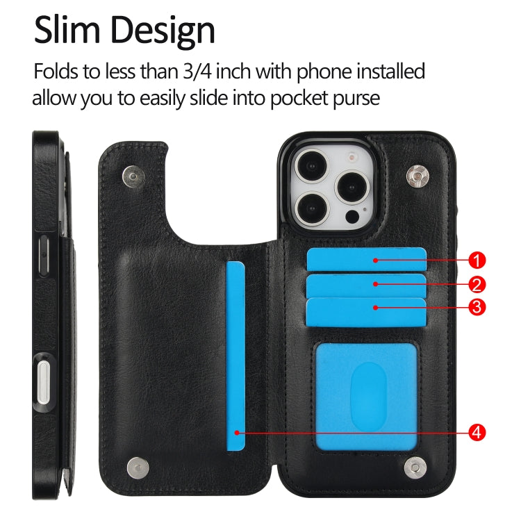 For iPhone 16 Pro Double Buckle Crazy Horse Texture PU Phone Case
