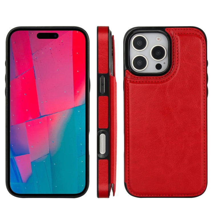 For iPhone 16 Pro Double Buckle Crazy Horse Texture PU Phone Case