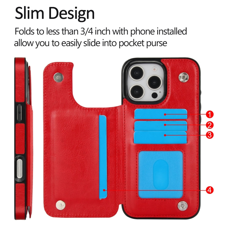 For iPhone 16 Pro Double Buckle Crazy Horse Texture PU Phone Case
