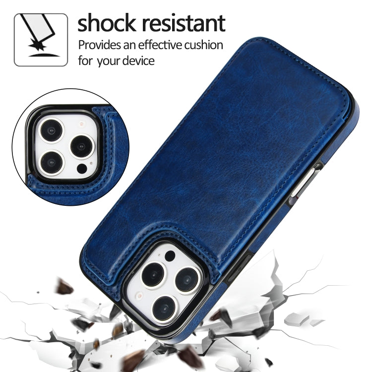 For iPhone 16 Pro Double Buckle Crazy Horse Texture PU Phone Case