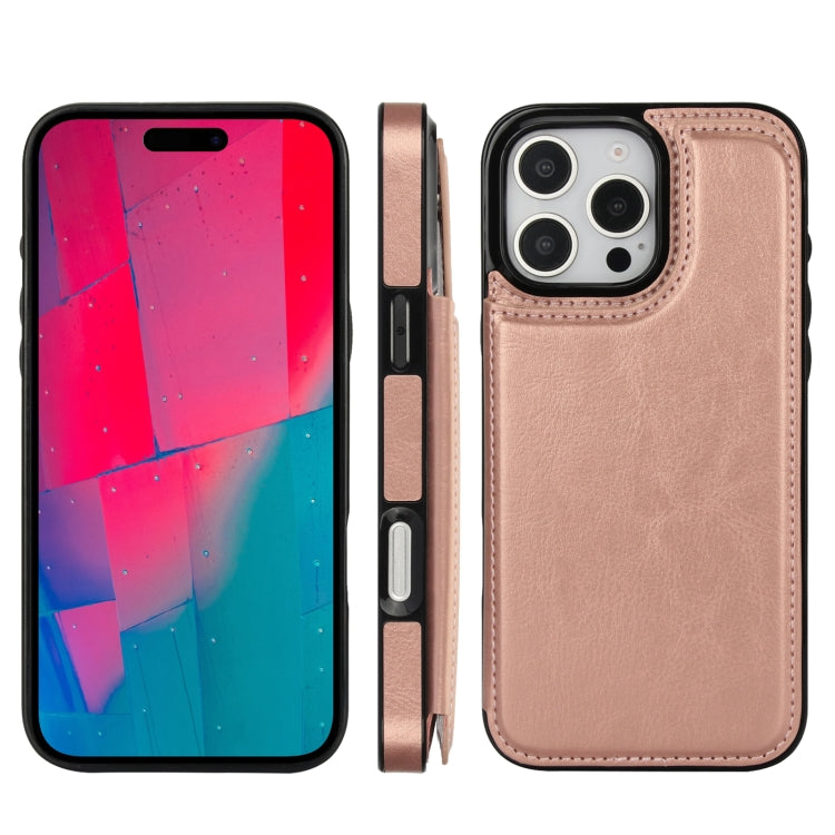 For iPhone 16 Pro Double Buckle Crazy Horse Texture PU Phone Case