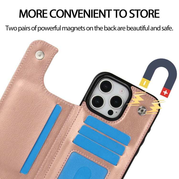 For iPhone 16 Pro Double Buckle Crazy Horse Texture PU Phone Case