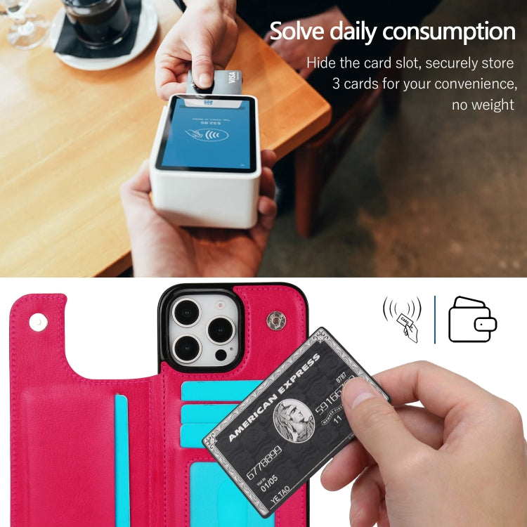 For iPhone 16 Pro Double Buckle Crazy Horse Texture PU Phone Case