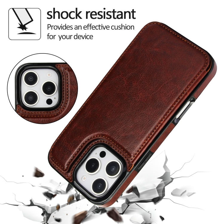 For iPhone 16 Pro Double Buckle Crazy Horse Texture PU Phone Case