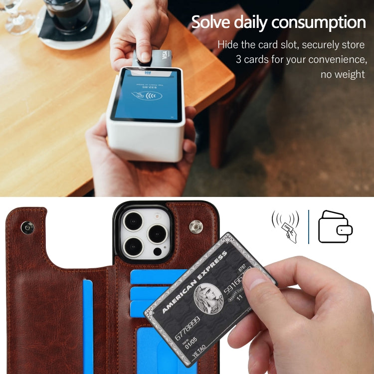 For iPhone 16 Pro Double Buckle Crazy Horse Texture PU Phone Case