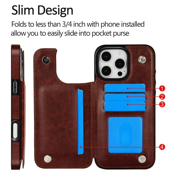 For iPhone 16 Pro Double Buckle Crazy Horse Texture PU Phone Case
