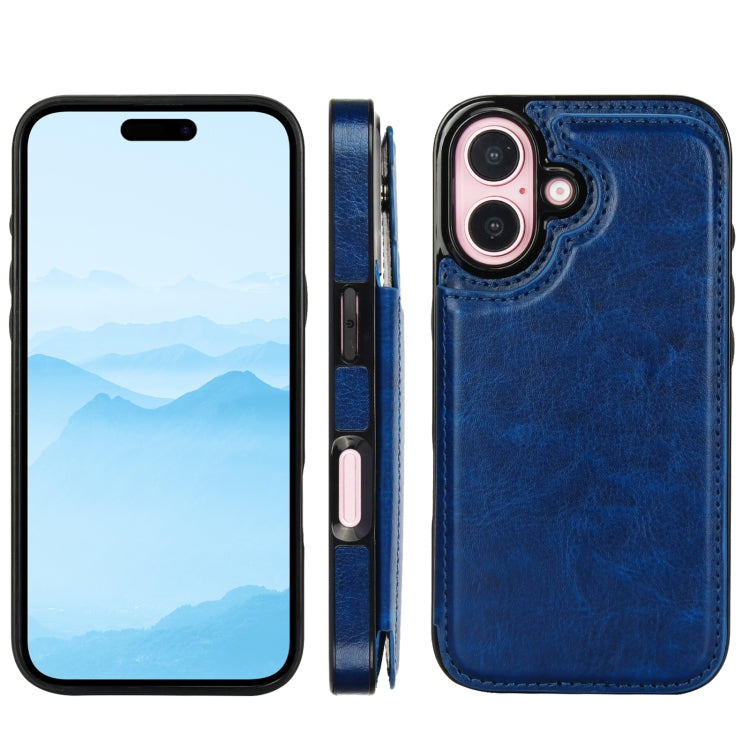 For iPhone 16 Plus Double Buckle Crazy Horse Texture PU Phone Case