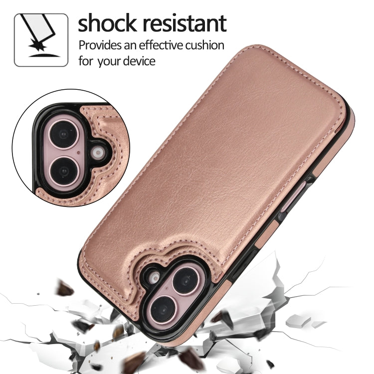 For iPhone 16 Plus Double Buckle Crazy Horse Texture PU Phone Case