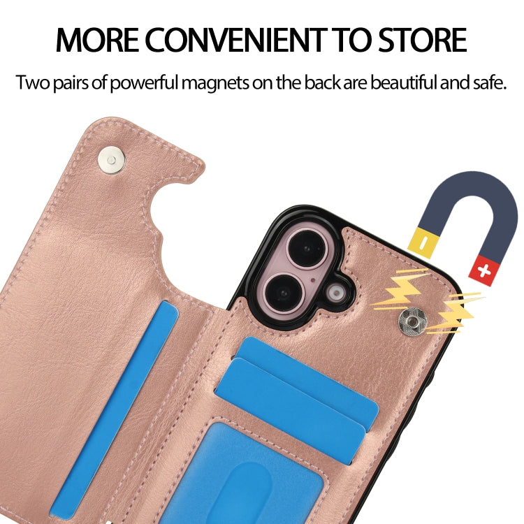 For iPhone 16 Plus Double Buckle Crazy Horse Texture PU Phone Case