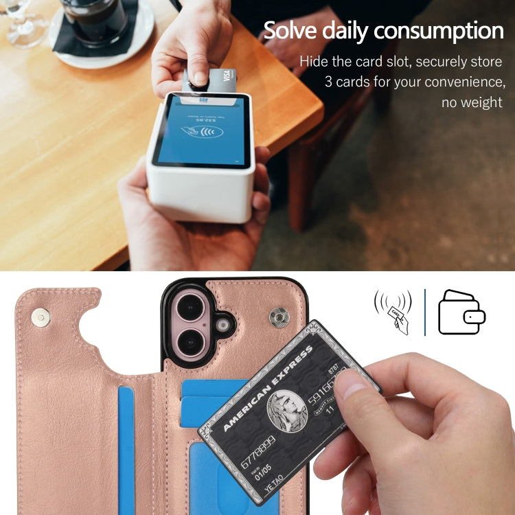 For iPhone 16 Plus Double Buckle Crazy Horse Texture PU Phone Case