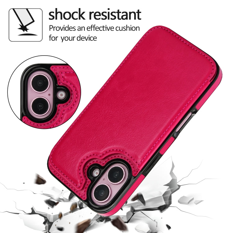 For iPhone 16 Plus Double Buckle Crazy Horse Texture PU Phone Case