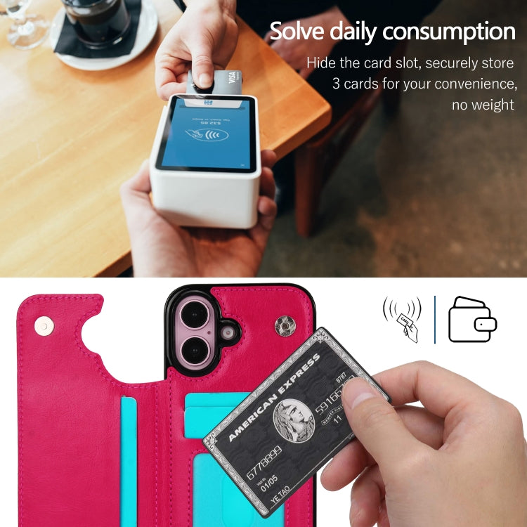 For iPhone 16 Plus Double Buckle Crazy Horse Texture PU Phone Case