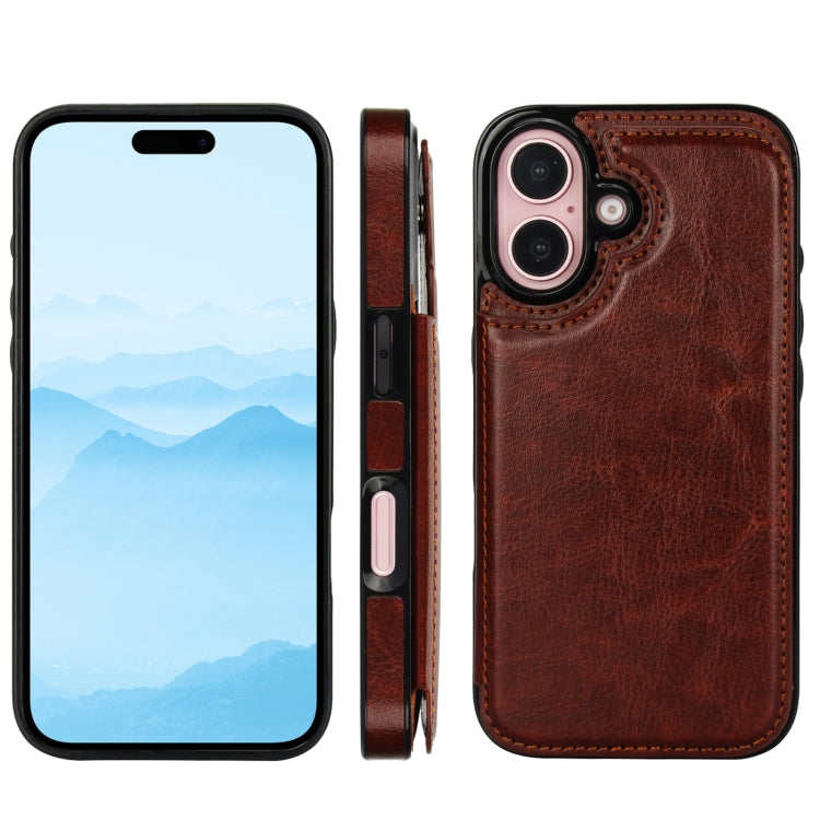 For iPhone 16 Plus Double Buckle Crazy Horse Texture PU Phone Case