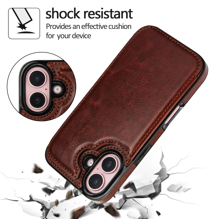 For iPhone 16 Plus Double Buckle Crazy Horse Texture PU Phone Case