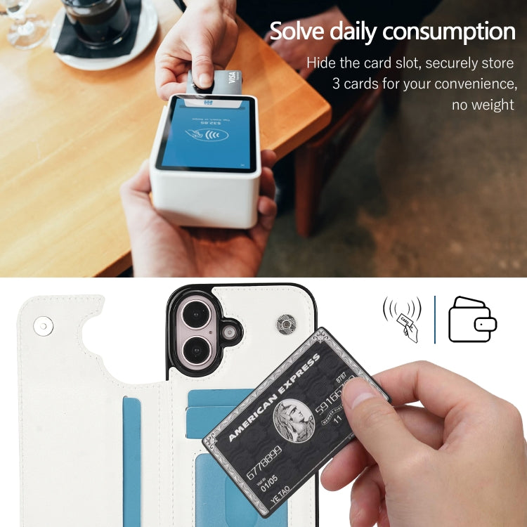 For iPhone 16 Double Buckle Crazy Horse Texture PU Phone Case