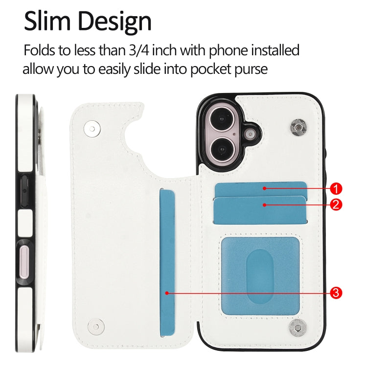 For iPhone 16 Double Buckle Crazy Horse Texture PU Phone Case