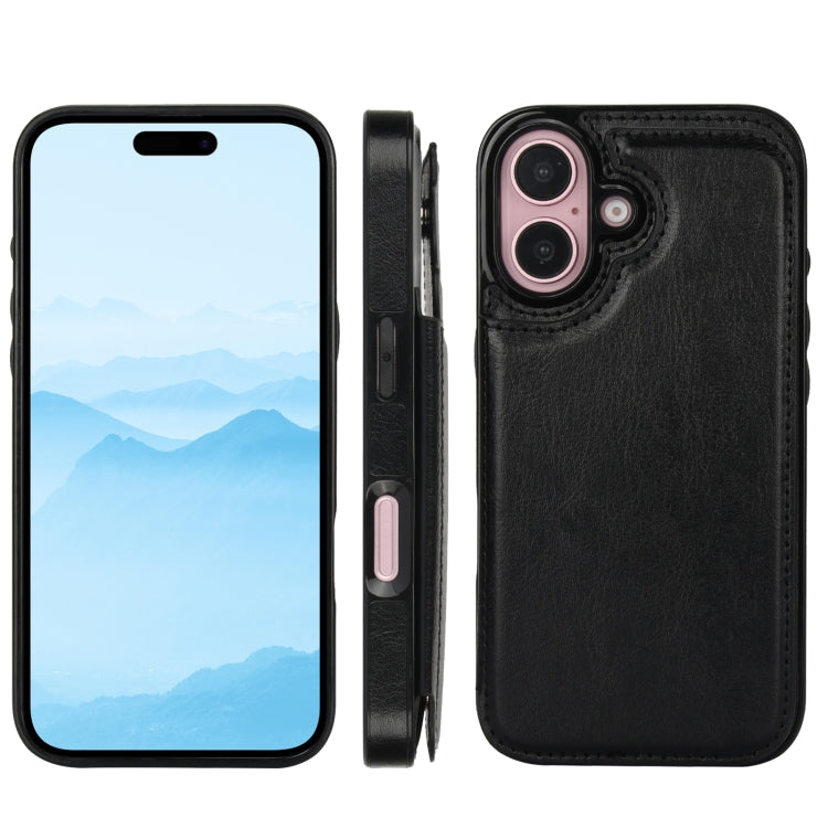 For iPhone 16 Double Buckle Crazy Horse Texture PU Phone Case