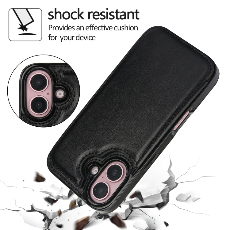 For iPhone 16 Double Buckle Crazy Horse Texture PU Phone Case