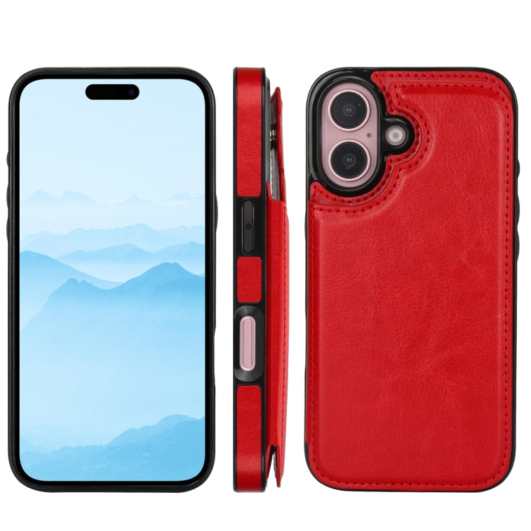 For iPhone 16 Double Buckle Crazy Horse Texture PU Phone Case