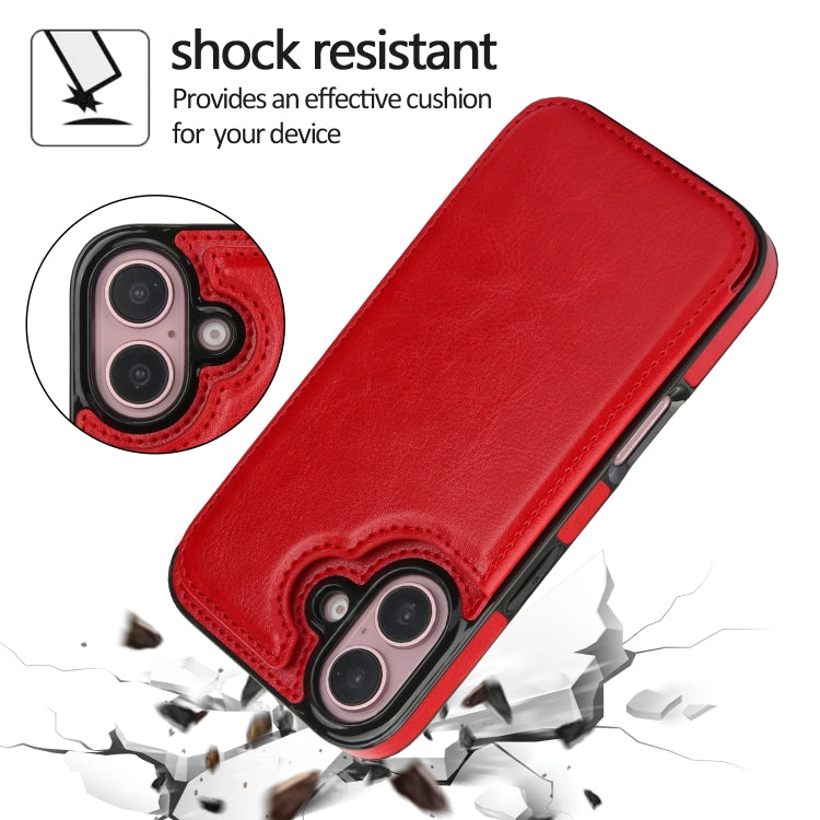 For iPhone 16 Double Buckle Crazy Horse Texture PU Phone Case