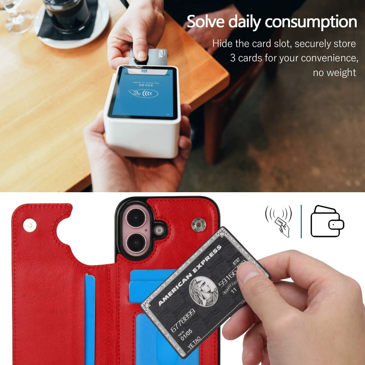 For iPhone 16 Double Buckle Crazy Horse Texture PU Phone Case